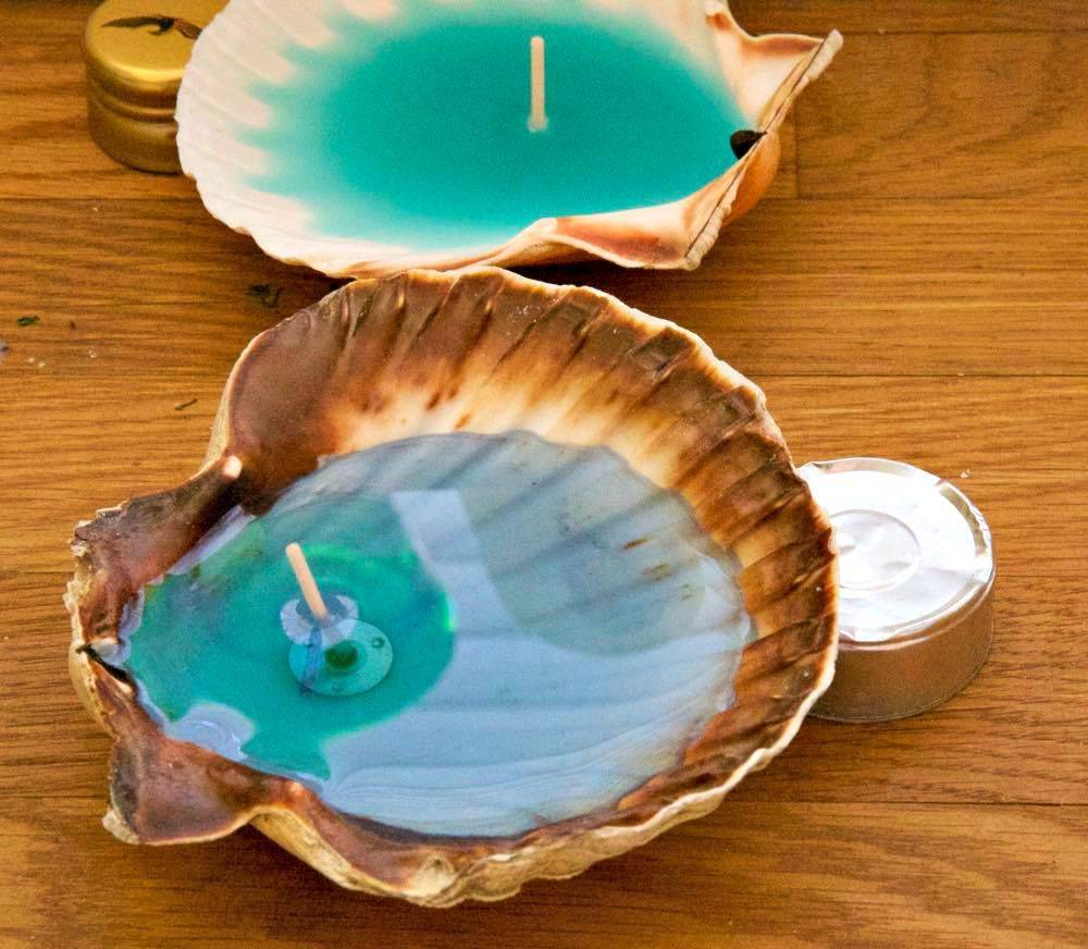 candles with seashells
